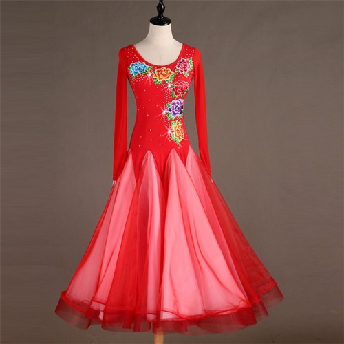 Kids women ballroom dance dresses girls floral flamenco waltz tango dance skirts costumes dress